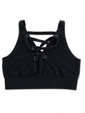 Alo Yoga Black Lace-Up Sports Bra Crop Top | Medium | Open V Back